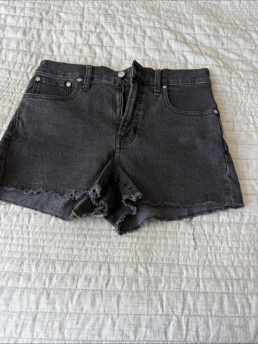 Madewell Black High-Rise Frayed Denim Shorts